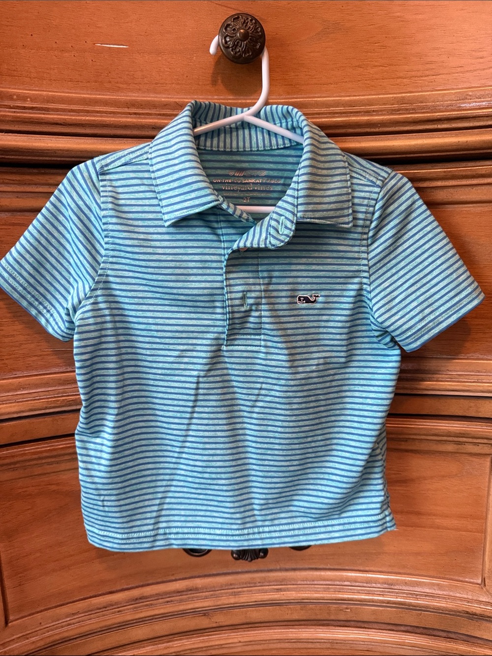 Vineyard Vines Boys Aqua and Navy Striped Polo